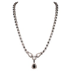 Vintage Pear Shaped Sapphire Diamonds Pendant Necklace