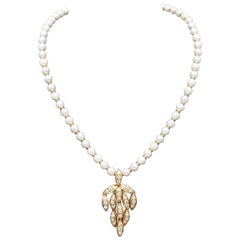 Unique Round Diamonds Pearl Pendant Necklace