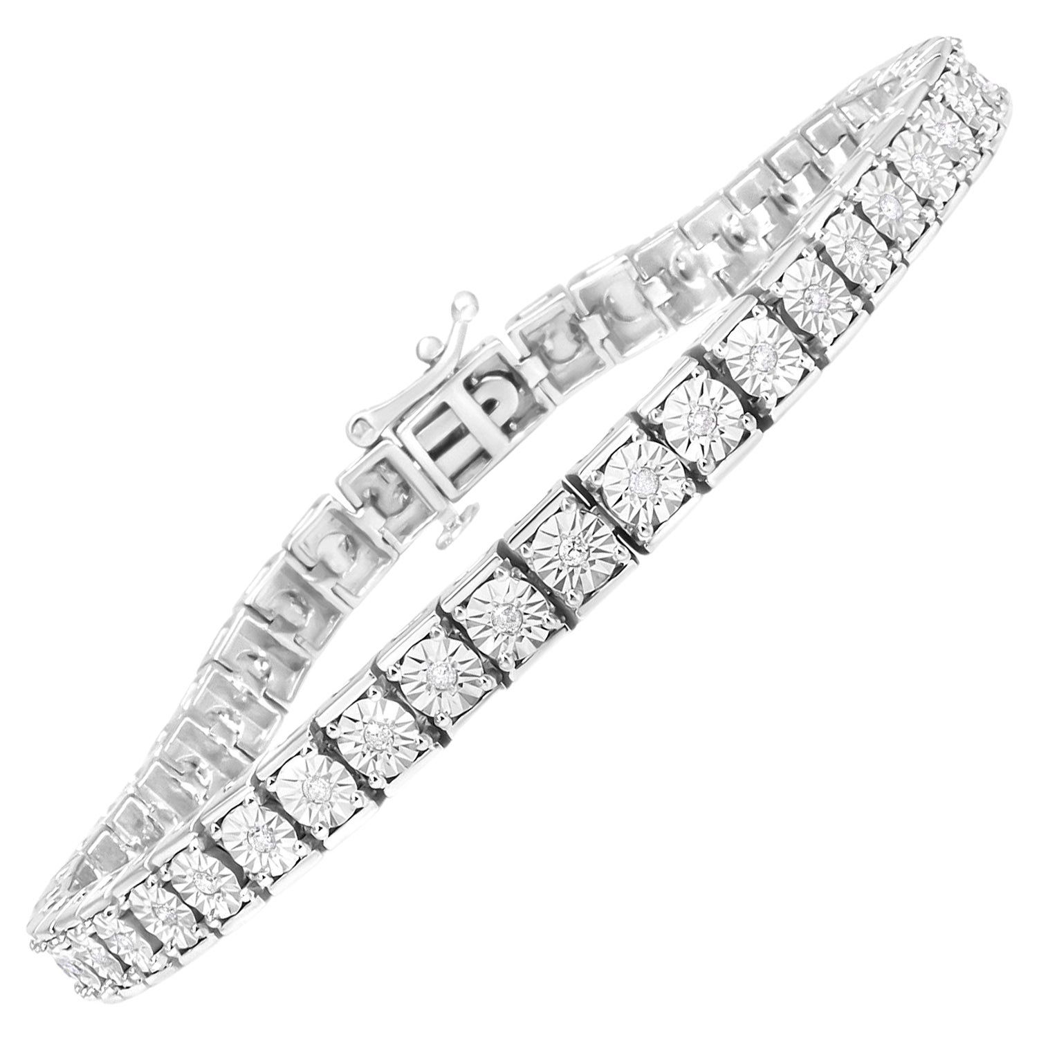 Bracelet tennis classique en argent sterling avec diamants de 1/4 carat et perles de 0,95 carat en vente
