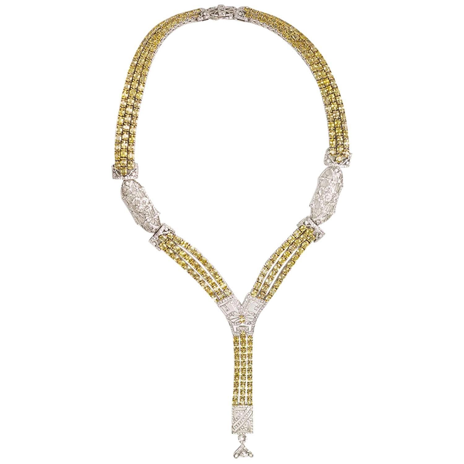 Yellow Sapphire Diamond Gold Necklace