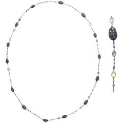 Shaded Sapphire Diamond Gold Long Chain Necklace Shaded Sapphire Diamond Gold Long Chain Necklace