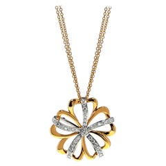 Luca Carati 18K Yellow & White Gold Diamond Flower Pendant Necklace 0.86Cttw