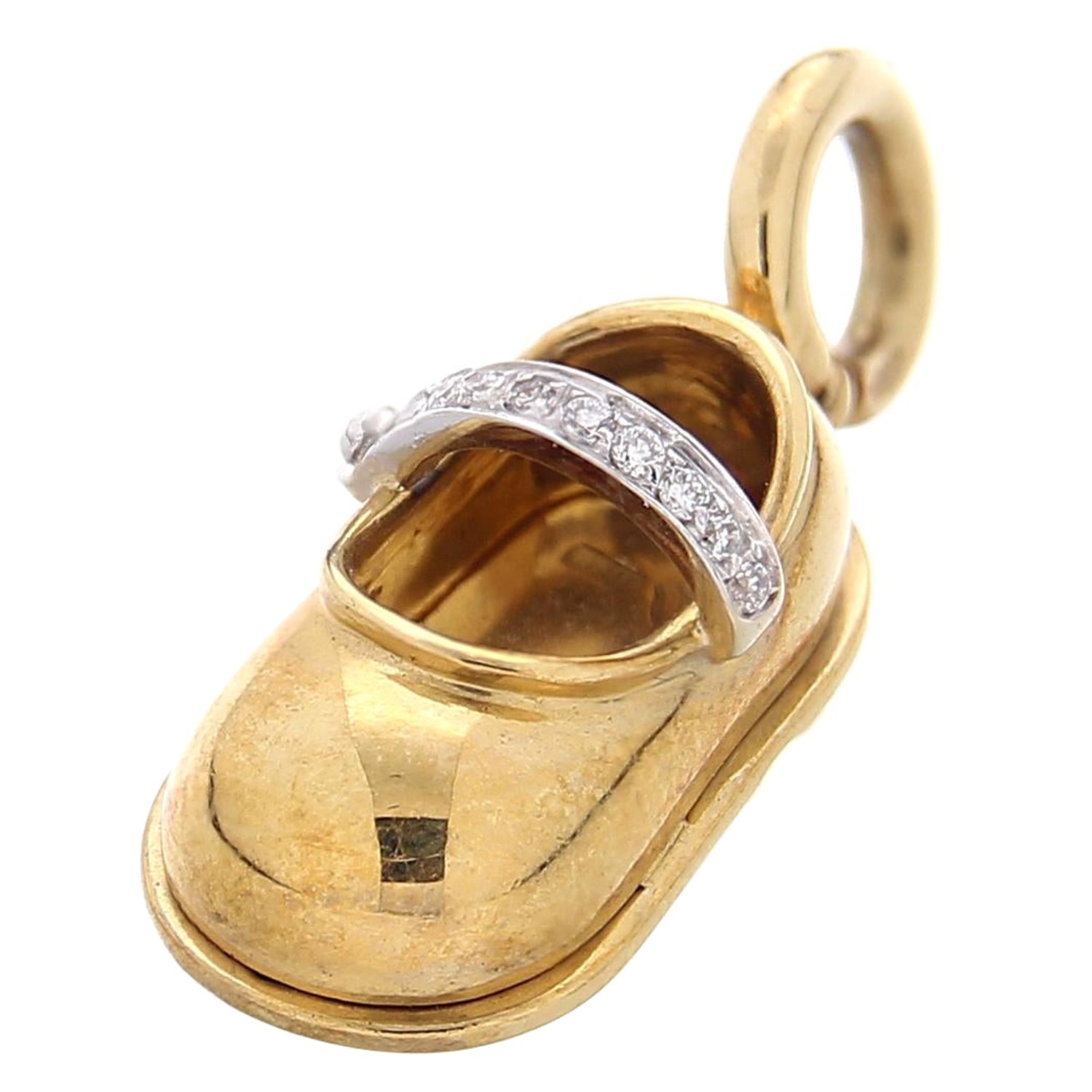 Aaron Basha Diamond Yellow Gold Baby Shoe Charm Bracelet at 1stDibs