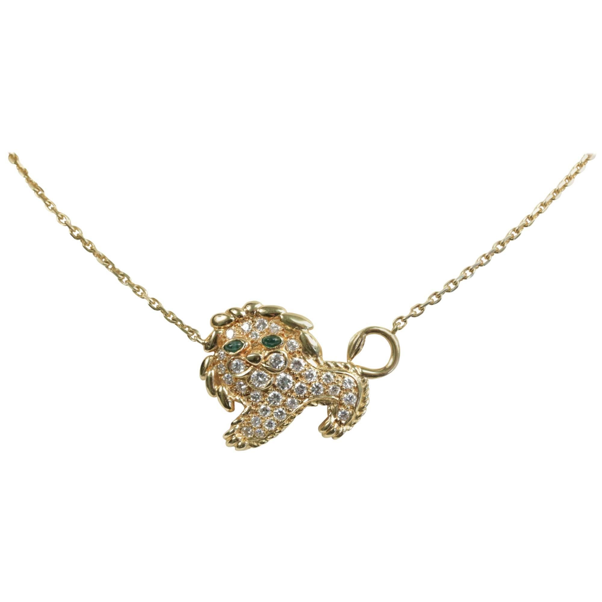 1970s Fred Diamonds Gold Lion Necklace For Sale