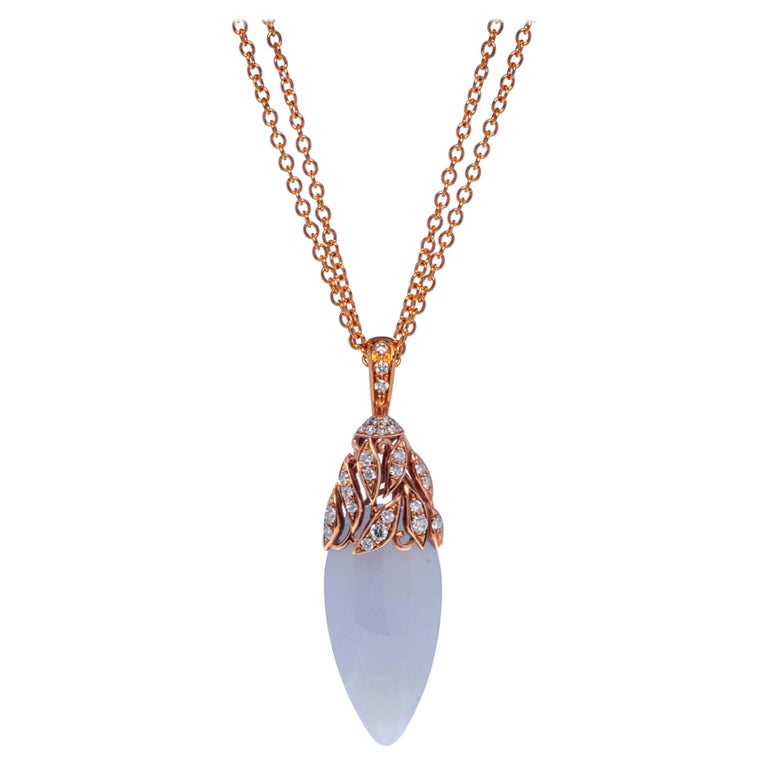 Luca Carati Chalcedony Diamond Long Pendant Necklace 18K Rose Gold For
