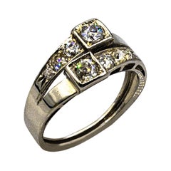 Art Deco Style 0.90 Carat White Old European Cut Diamond White Gold Band Ring