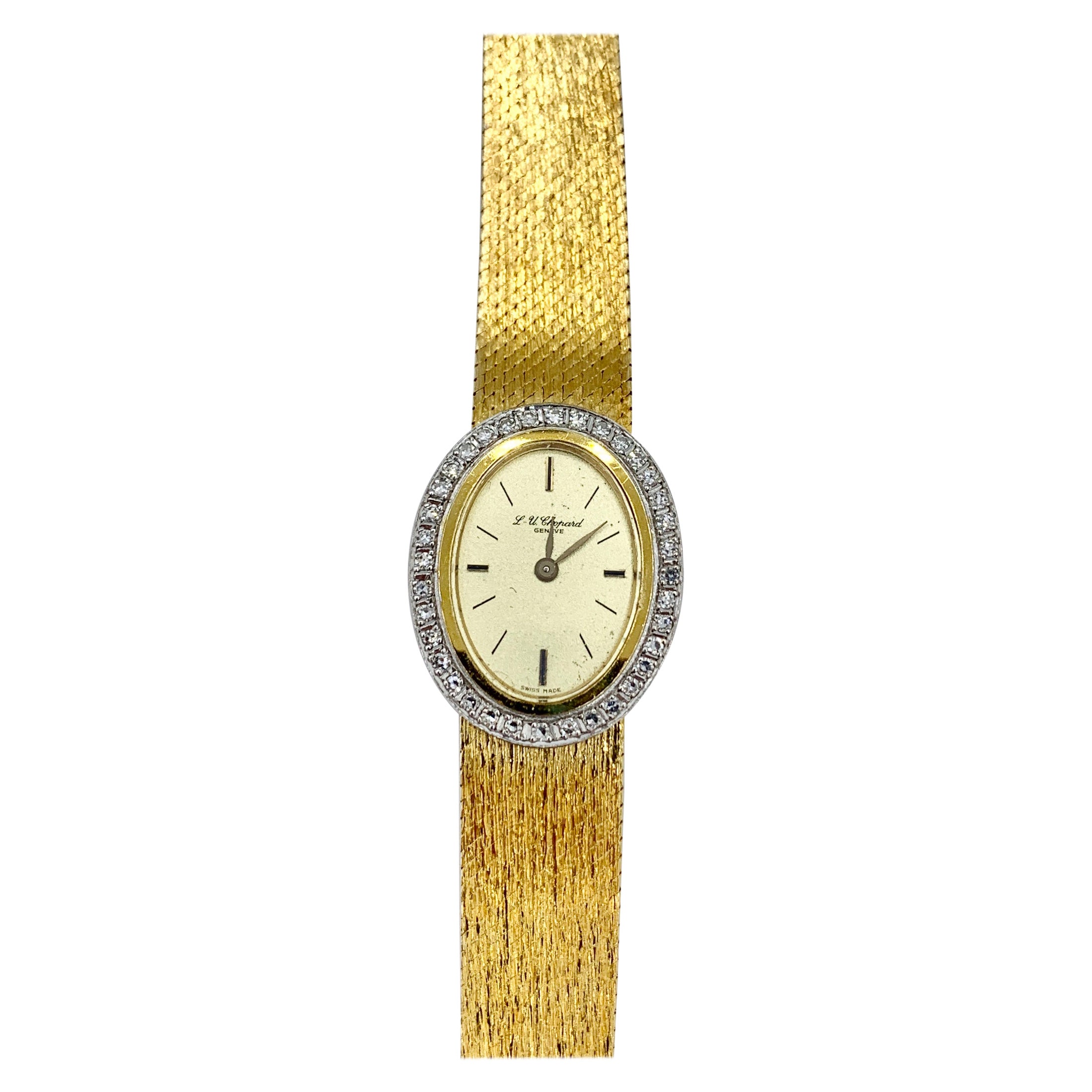 Chopard Ladies Diamond Wristwatch 18 Karat Gold Swiss Watch Retro Mid-Century