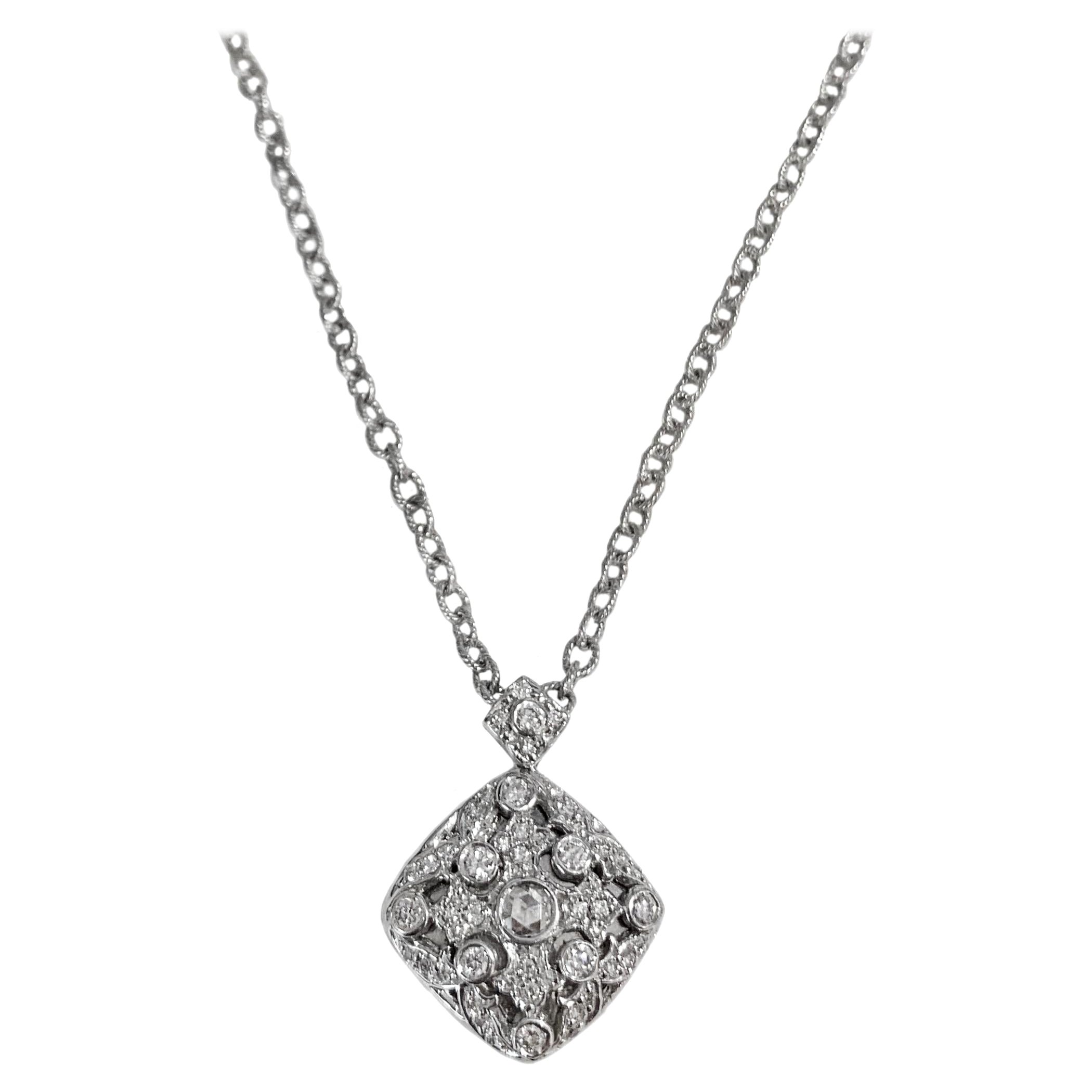 Barry Kronen 18K White Gold Diamond Pendant Necklace For Sale