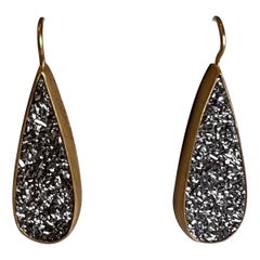 Titanium Drusy Earrings Set in 22 Karat Gold