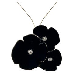 Helen Blythe-Hart Diamond Poppy Flower Pendant Brooch Necklace 14 Karat Gold