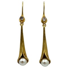 Gennady Osmerkin Diamond Pearl Earrings Lily Flower 18 Karat Gold Modern Art