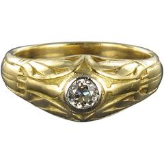 Antiker gravierter Herren-Diamant-Gold-Signet-Ring