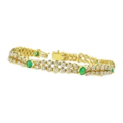 Gold, Diamond and Emerald Fine Double Row Contemporary Bracelet