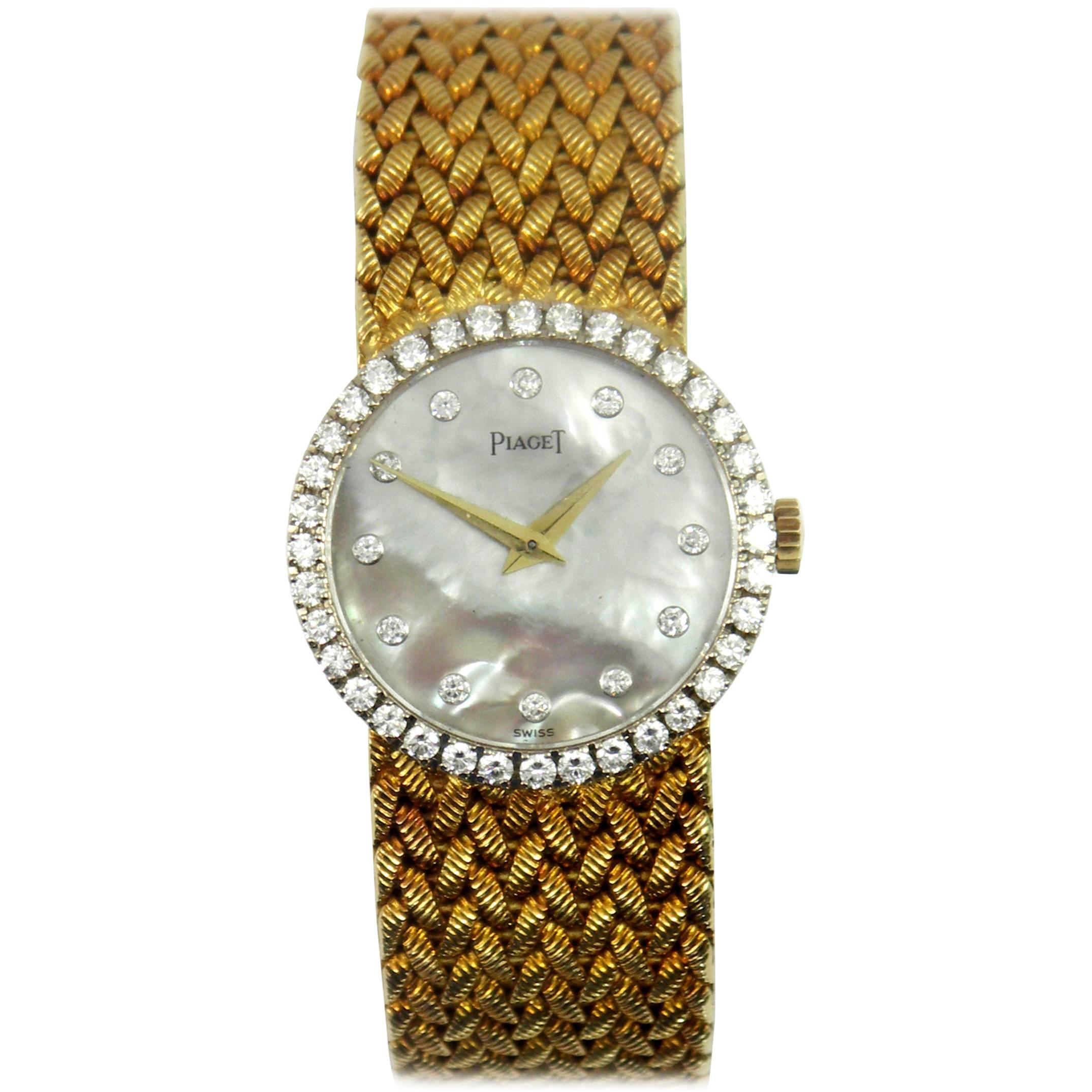 Piaget Ladies Yellow Gold Mother of Pearl Diamond Dial Watch/ Wristwatch 