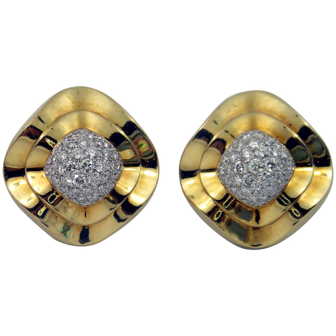 1980s Diamond Pave Gold Ballerina Design Earrings