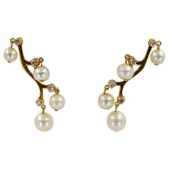 Antique Yellow Gold Cultured Pearl Branch Drop Earrings