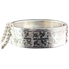 Antique Victorian silver aesthetic bangle, Ivy Leaf 