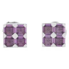 Chopard Purple Amethyst Square Stud Earrings 18K White Gold