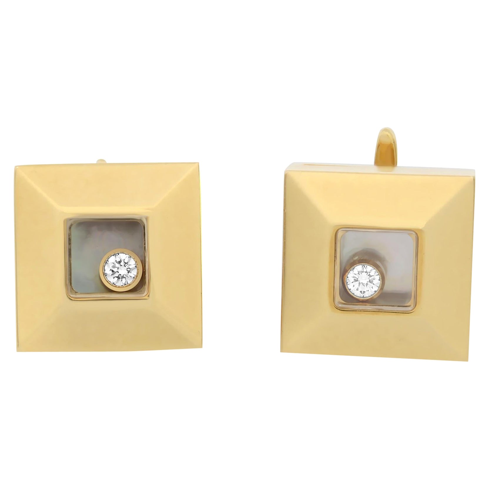 Chopard Happy Diamond Square Cufflinks Solid 18K Yellow Gold 0.06cttw
