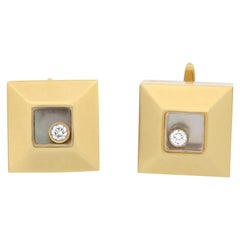 Chopard Boutons de manchette carrés Happy Diamond en or jaune massif 18 carats (0,06 cttw)