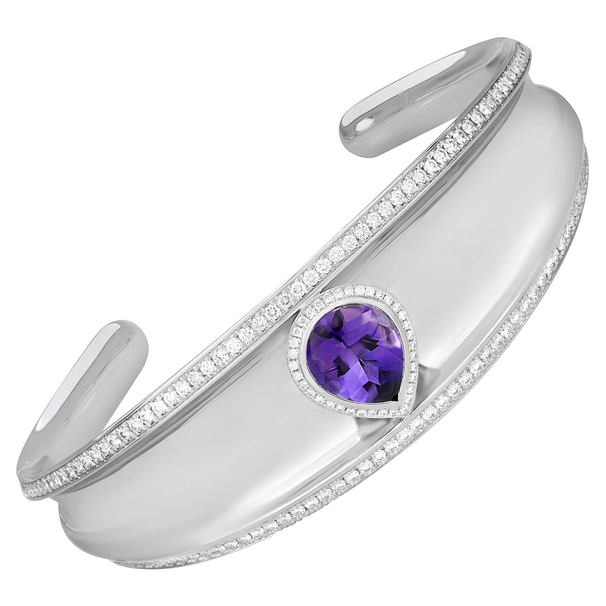 Chopard Imperiale Amethyst and Diamonds Cuff Bracelet 18k White Gold 2.38cttw For Sale