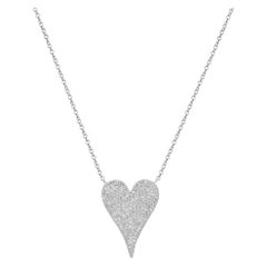 Rachel Koen Pave Diamond Heart Pendant Necklace 14K White Gold 0.21Cttw