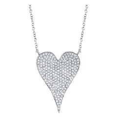 Rachel Koen Pave Diamond Heart Pendant Necklace 14K White Gold 0.43cttw