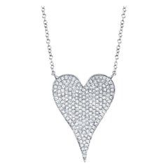Rachel Koen Pave Diamond Heart Pendant Necklace 14K White Gold 0.43cttw