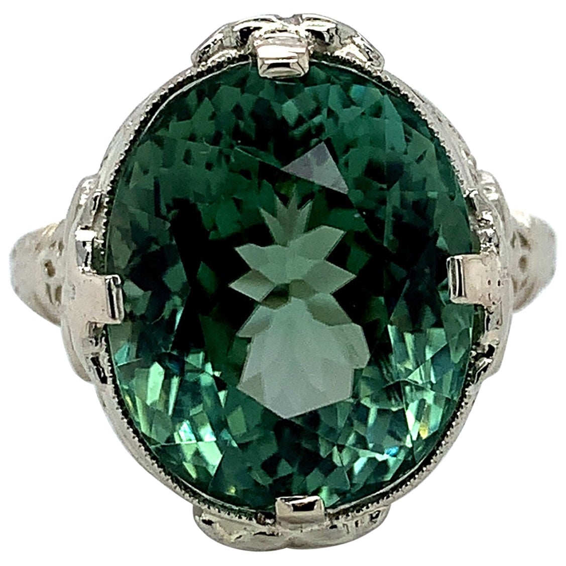 Huge 12.21ct Teal Tourmaline 14K Ring For Sale