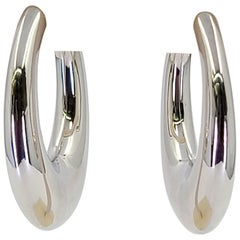 White Gold Oval Puff Hoop Earrings