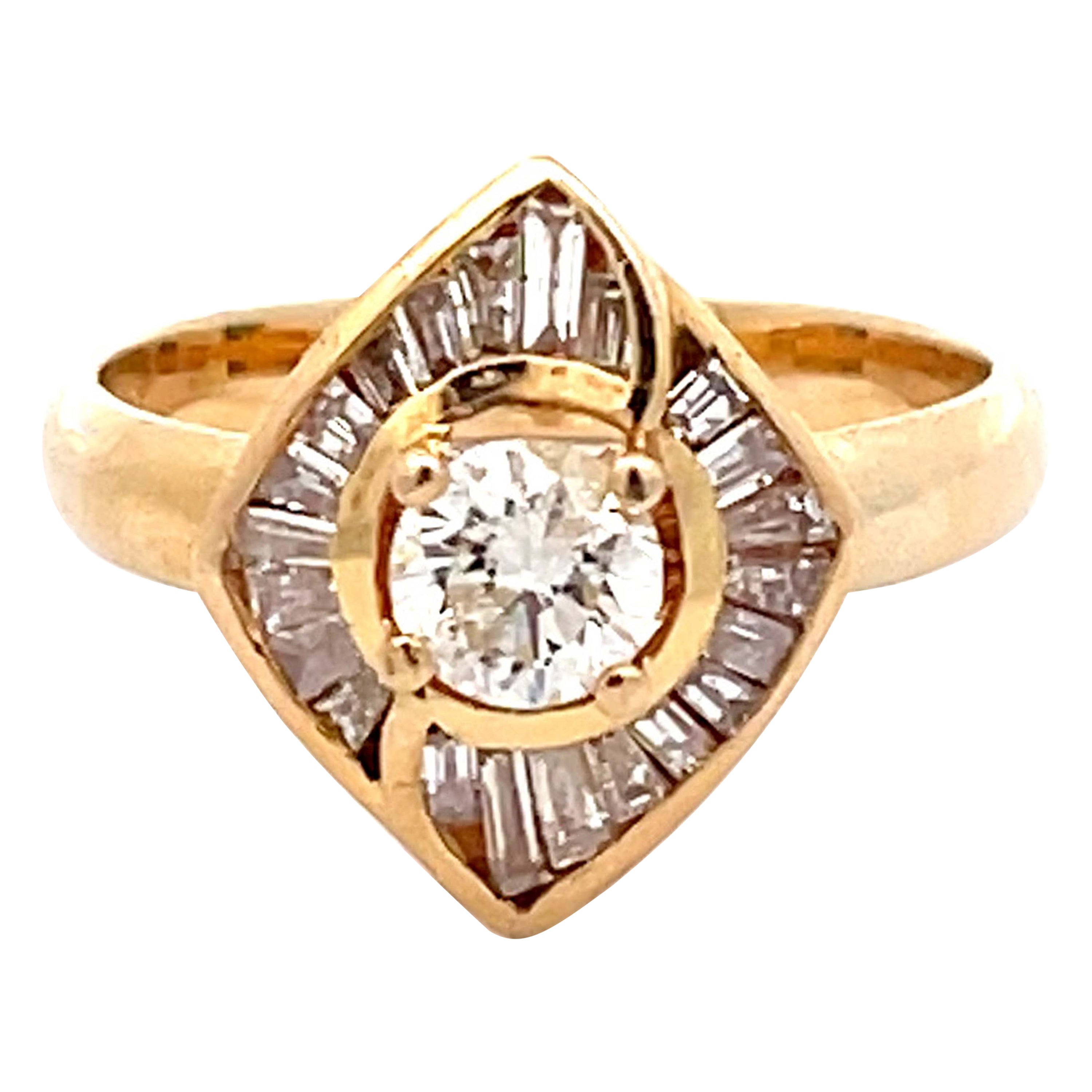 Round Brilliant Cut Diamond in Halo Engagement Ring in 18K Gold For Sale