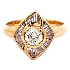 Vintage Round Brilliant Cut Diamond in Halo Engagement Ring in 18K Gold