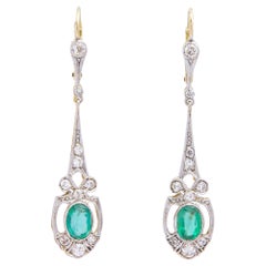 Art Deco, 18 Karat Gold, Emerald & Diamond Drop Earrings
