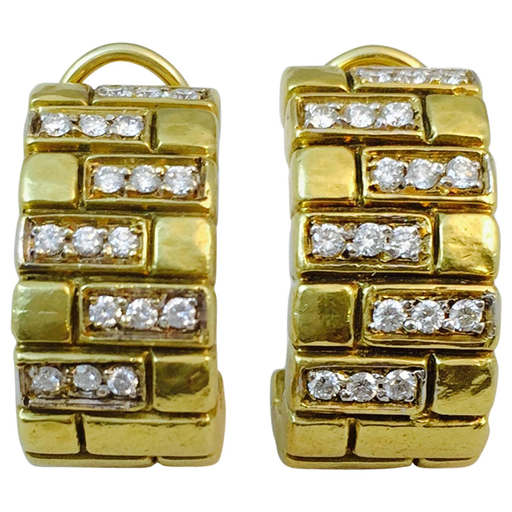1990s Diamond Gold Half Hoop Clip On Earrings For Sale