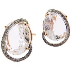 Rose Quartz and Diamond Stud Earrings by Brumani