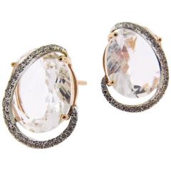 Rose Quartz and Diamond Stud Earrings by Brumani 4