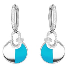Turquoise Enamel Round Diamond Drop Huggie Fashion Earrings