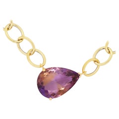 Pear Shaped Ametrine 14K Rounded Paperclip Chunky Link Fashion Necklace