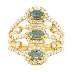 14K Yellow Gold Oval Paraiba Tourmaline and Diamond Knuckle  FashionRing