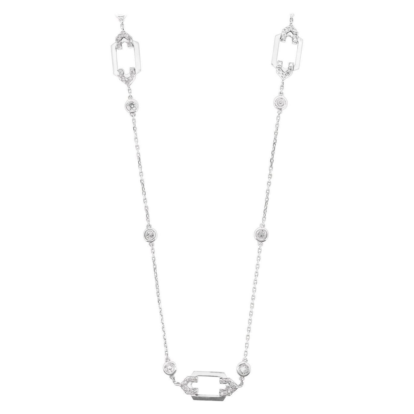 Round Diamond 14K White Gold Angular Shaped Fashion Necklace