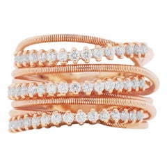 14K Rose Gold Triple Banded Round Diamond Stack Fashion Ring