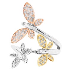 Tri-Colored Yellow, Rose, & White Gold Diamond Butterfly over the Knuckle Ring