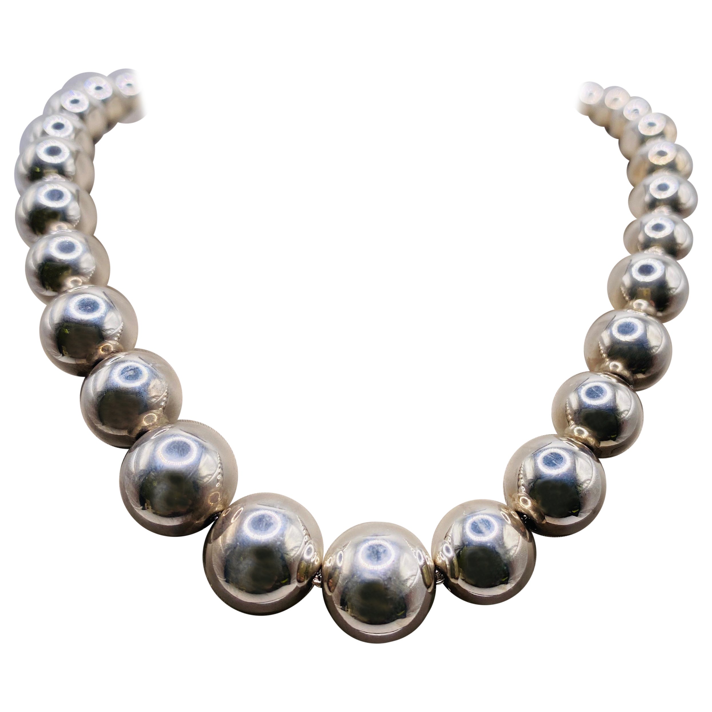 Tiffany & Co. Sterling Silver Ball Bead Graduated Necklace For Sale
