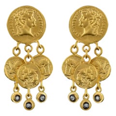 Diamond 24K Gold Chandelier Byzantine Coin Earrings by Kurtulan Jewellery