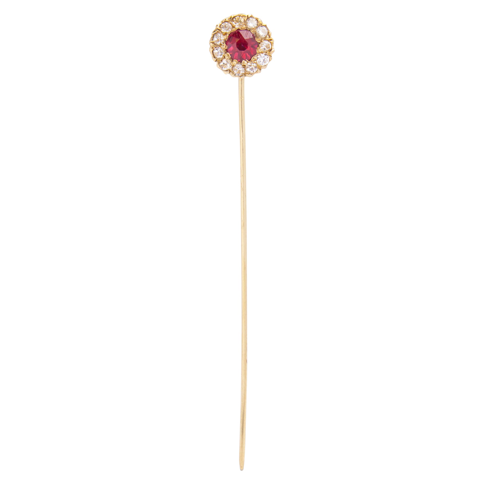10 Karat Gold, Ruby & Diamond Stick Pin