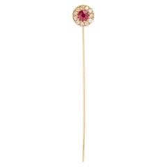 18 Karat Gold, Red Paste, & Diamond Stick Pin
