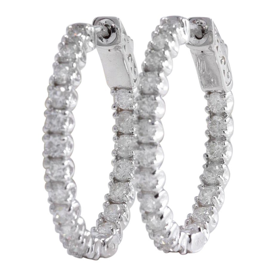 Exquisite 2.15 Carats Natural Diamond 14K Solid White Gold Hoop Earrings For Sale