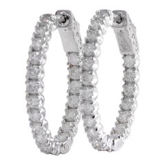 Exquisite 2.15 Carats Natural Diamond 14K Solid White Gold Hoop Earrings