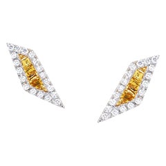 Origami Palm Leaf Yellow Sapphire, Diamond Stud Earrings 18K Gold