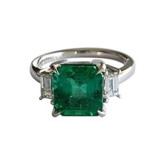 GIA Certified 3.78 Carat Columbian Emerald & Diamonds Engagement Ring